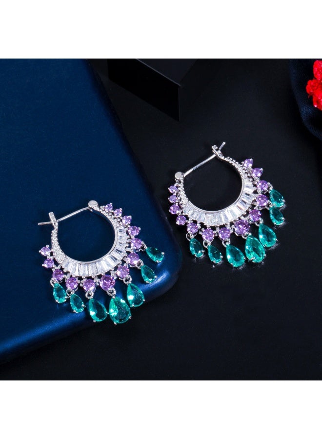 Ciara New shiny circle water droplet zircon tassel women's earrings, fashionable earrings, earrings and ear buckles - Image 1