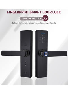 Arabest Tuya Smart Lock قفل بصمة الإصبع، قفل الباب، قفل باب لوحة المفاتيح مع مقبض بصمة الإصبع الإلكترونية، أسود  - Image 5
