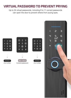 Arabest Tuya Smart Lock قفل بصمة الإصبع، قفل الباب، قفل باب لوحة المفاتيح مع مقبض بصمة الإصبع الإلكترونية، أسود  - Image 2