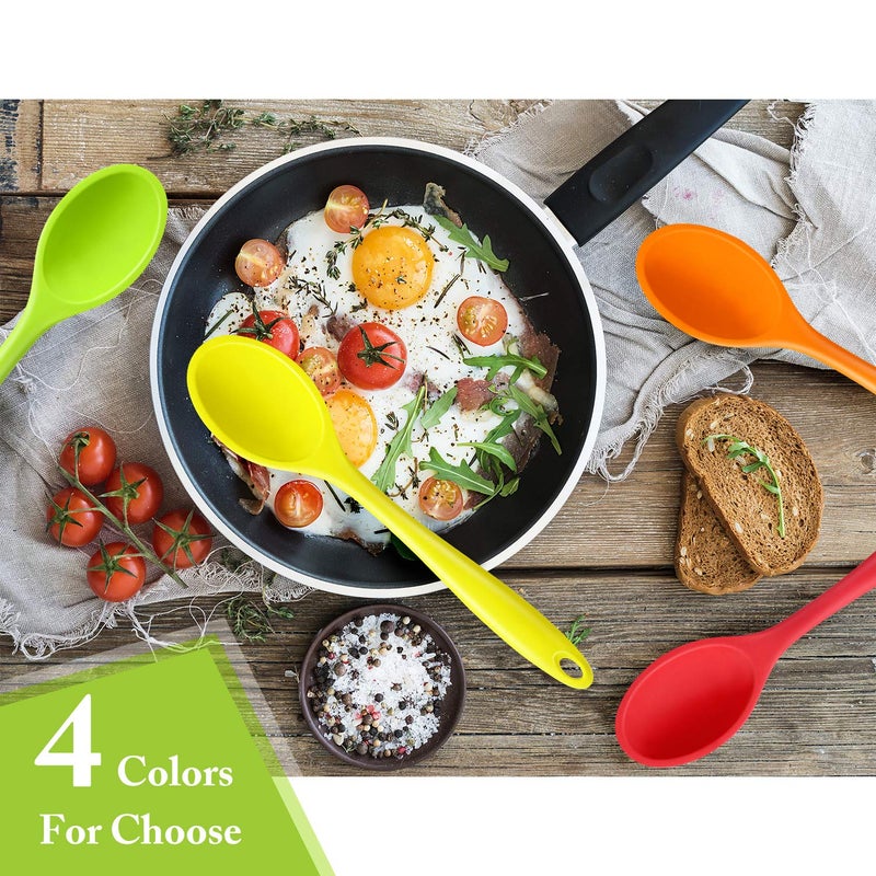 Shappy 4 Pieces Silicone Cooking Spoons 10.6 Inch Heat Resistant Kitchen Spoons for Mixing, Serving and Stirring Upgrade Large Non Stick Basting Utensils, Dishwasher Safe(Spoon,Bright Color) - Image 5