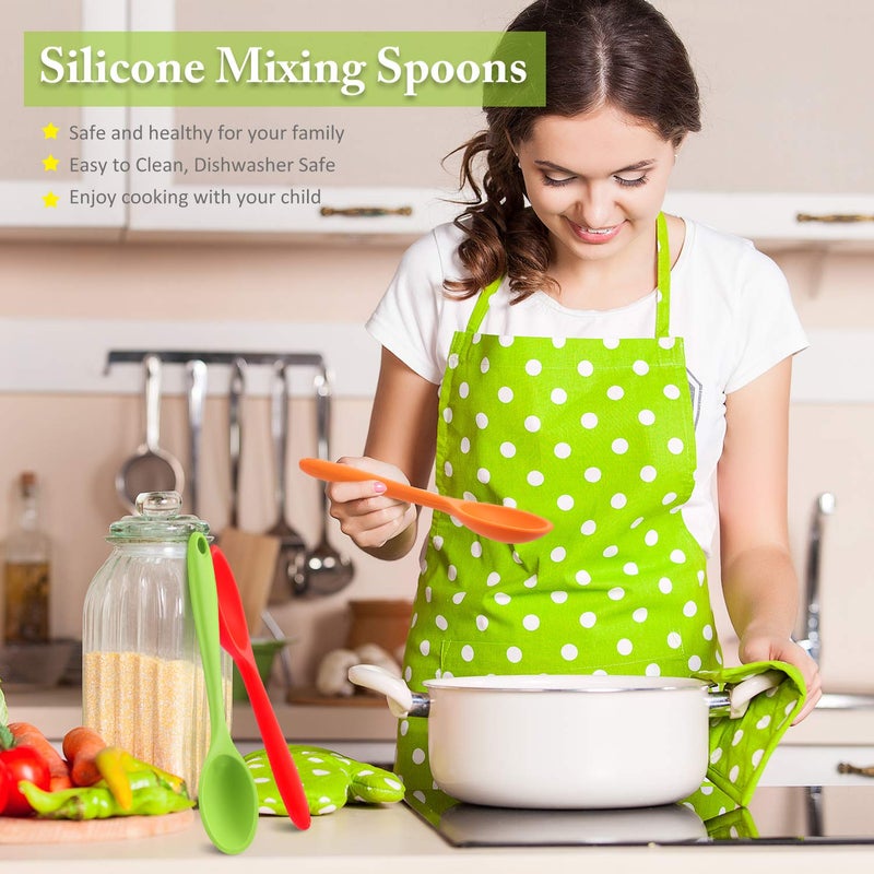Shappy 4 Pieces Silicone Cooking Spoons 10.6 Inch Heat Resistant Kitchen Spoons for Mixing, Serving and Stirring Upgrade Large Non Stick Basting Utensils, Dishwasher Safe(Spoon,Bright Color) - Image 4