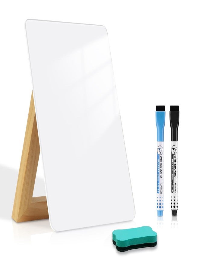 QUEENLINK Desktop Glass Dry Erase Board, Small Glass Whiteboard with Adjustable Wood Stand - Reusable Desk Notepad 9.5" x 6.7" for Home Office - Image 1