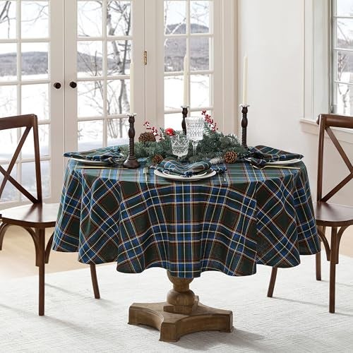 Elrene Home Fashions Stowe Tartan Holiday Plaid ChristmasWinter Cotton Oval Tablecloth 60x84 Green - Image 3