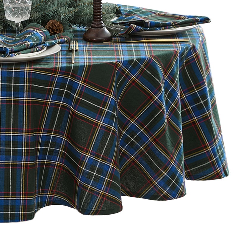 Elrene Home Fashions Stowe Tartan Holiday Plaid ChristmasWinter Cotton Oval Tablecloth 60x84 Green - Image 2