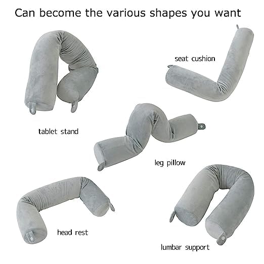 RudraLand RudraLand Twist Memory Foam Travel Pillow Neck Lumbar and Leg Support for Travling on Airplane Train Bus or at HomeAdjustable Bendable Roll Pillow with Washable Soft Cover - Image 2