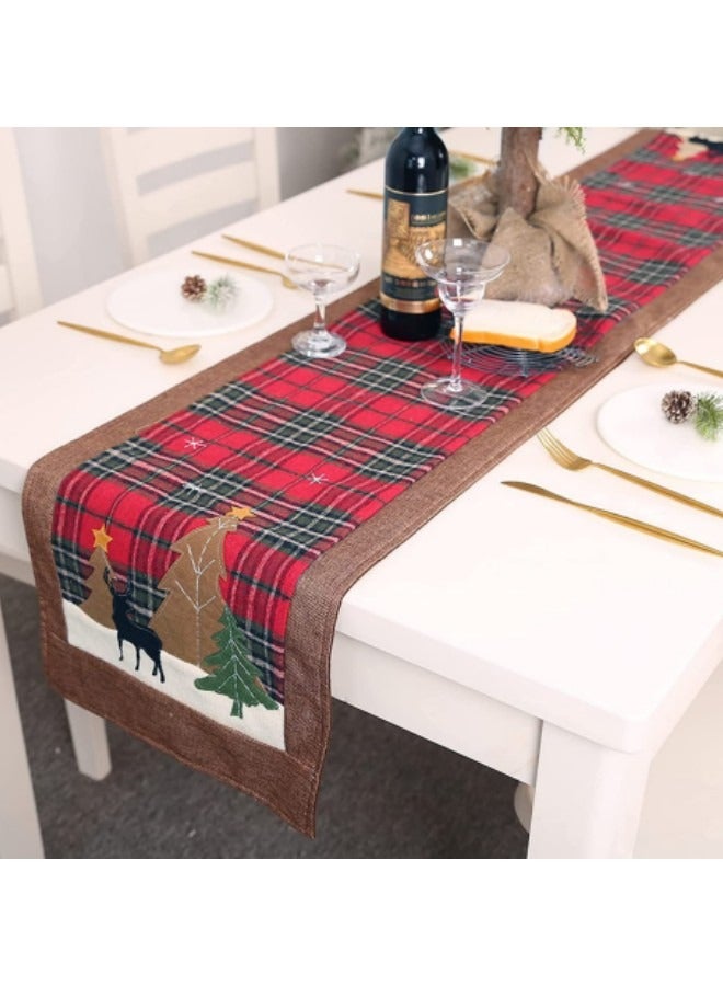 GGEROU عداء طاولة زخرفي من الكتان الجوت بموضوع العطلات شاحنة حمراء نمط كاروهات بافالو رقعة ثلج شتوية قهوة حفلة طعام خارجية مفرش طاولة، 180×35 سم - Image 1