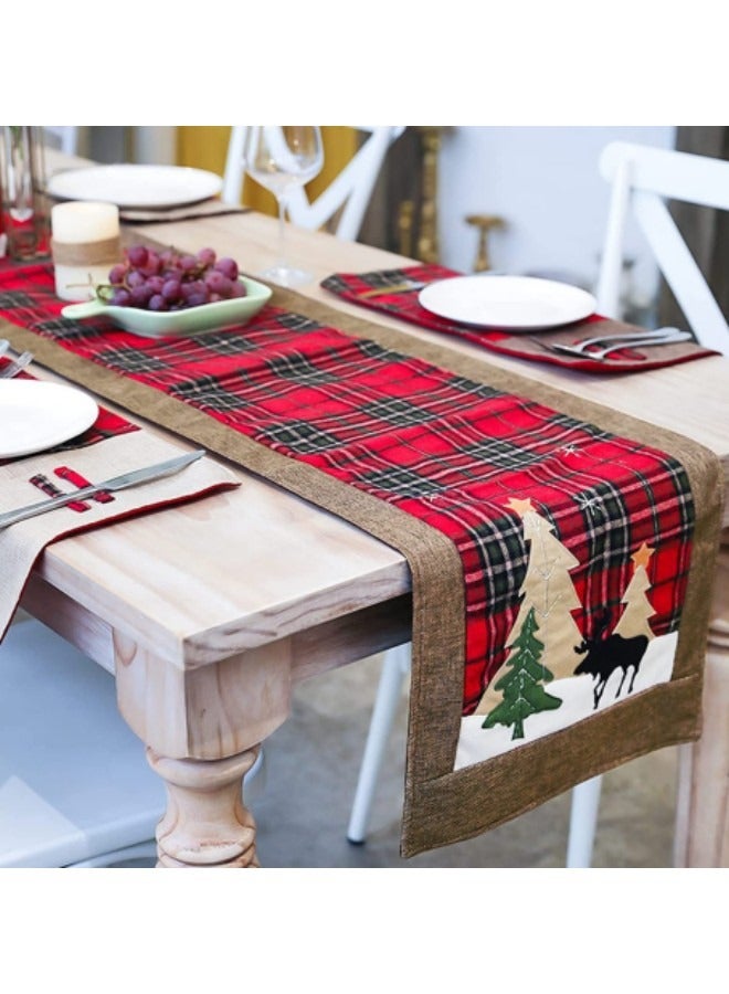 GGEROU عداء طاولة زخرفي من الكتان الجوت بموضوع العطلات شاحنة حمراء نمط كاروهات بافالو رقعة ثلج شتوية قهوة حفلة طعام خارجية مفرش طاولة، 180×35 سم - Image 2