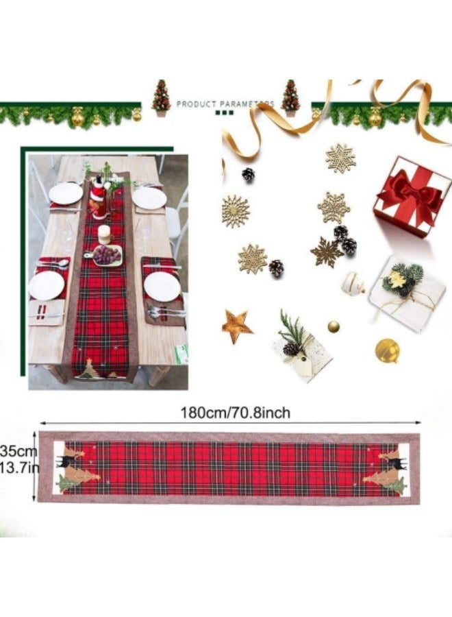 GGEROU عداء طاولة زخرفي من الكتان الجوت بموضوع العطلات شاحنة حمراء نمط كاروهات بافالو رقعة ثلج شتوية قهوة حفلة طعام خارجية مفرش طاولة، 180×35 سم - Image 3