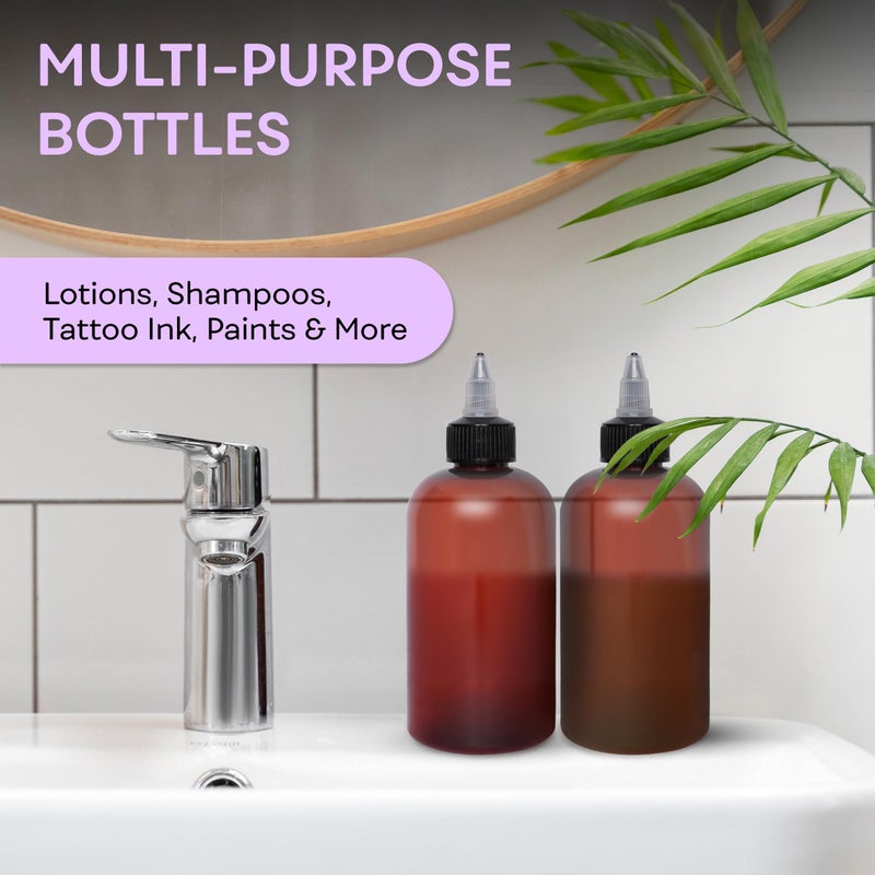 BRIGHTFROM Twist Top Applicator Bottles, 8 OZ Amber, Squeeze Empty Round Plastic Bottles, BPA-Free, PET, Refillable, Open/Close Nozzle (Black) - Multi Purpose (Pack of 2) - Image 5