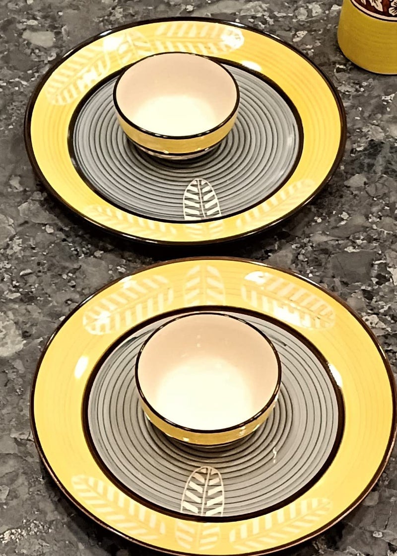 Caffeine Ceramic Handmade Yellow Leaf Combo Dinner Set (Set of 4) - Image 2