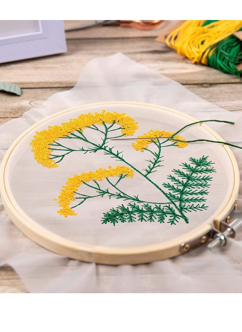 Generic Embroidery Starter Kit with Flower Pattern and Instruction Clear Organza Floral Needlepoint Cross Stitch Kit with Embroidery Hoop Threads Needle Scissors for Beginners DIY Craft 4 Pack  - Image 2