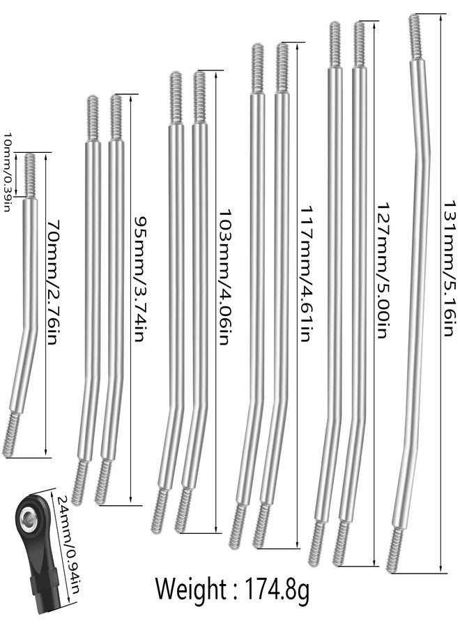 FACCNOY 313mm/324mm Metal Link Set Linkage Steering Rod with Nylon End Kit for 1/10 RC Crawler Car Compliable with Axial SCX10 SCX10II 90046 (324mm) - Image 3