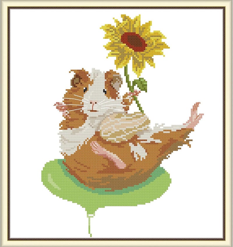 ITSTITCH Stamped Cross Stitch Kits for Beginners Full Range of Cross Stitching Preprinted Pattern for Kids or Adults, Embroidery Needlepoint Starter Kits-Sunflower and Mouse, 15.4x16.5 inch - Image 1