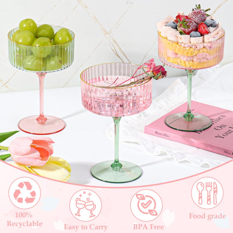 XUWAIDSGN 12 Pcs Champagne Martini Glasses 9 Oz with Gilded Removable Gold Rim Coupe Glasses Pink Martini Glasses Plastic Mimosa Vintage Coupe Glasses Set For Wedding Anniversary (12, Pink & Green) - Image 3