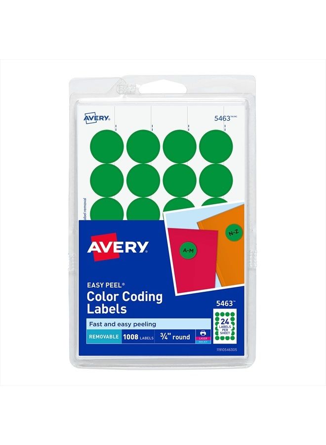 AVERY Print/Write Self-Adhesive Removable Labels, 0.75 Inch Diameter, Green, 1008 per Pack (05463) - Image 1