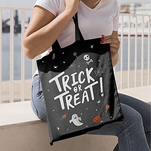 ATFUNSHOP Halloween Tote - 15.7'' Trick or Treat Canvas Bags, Reusable Large Grocery Bags for Kids - Image 3
