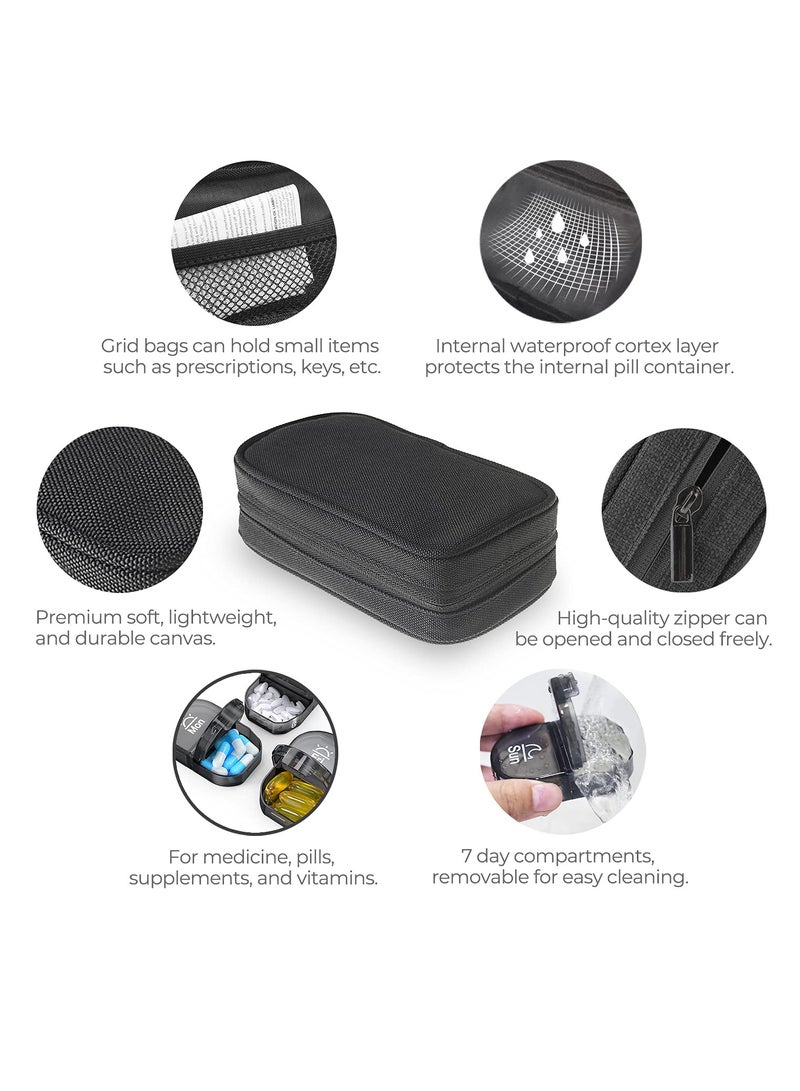 Large Canvas Weekly Pill Organizer with Portable Zipper Bag for AM/PM Medication - 7 Day Dispenser for Supplements and Medications - Image 2