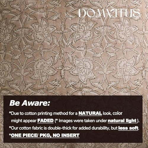 DOMVITUS Floral Pillow Covers 18x18 Throw Pillow Covers Block Print Vintage Decorative Neutral Pillow Cover for Couch Bed Living Room Light Camel 1PC - Image 3