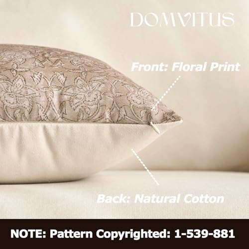 DOMVITUS Floral Pillow Covers 18x18 Throw Pillow Covers Block Print Vintage Decorative Neutral Pillow Cover for Couch Bed Living Room Light Camel 1PC - Image 2