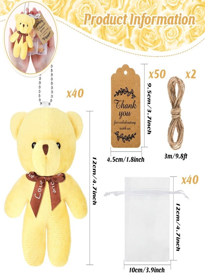 Fumete 40 Sets Baby Shower Bears Toy 4.7 Inch Tiny Bears Bulk Stuffed Animals Bear Tiny Keychain Hanging Ornaments with Thank You Tag Bag for Wedding Baby Shower Party Favors(Bright Colors) - Image 2