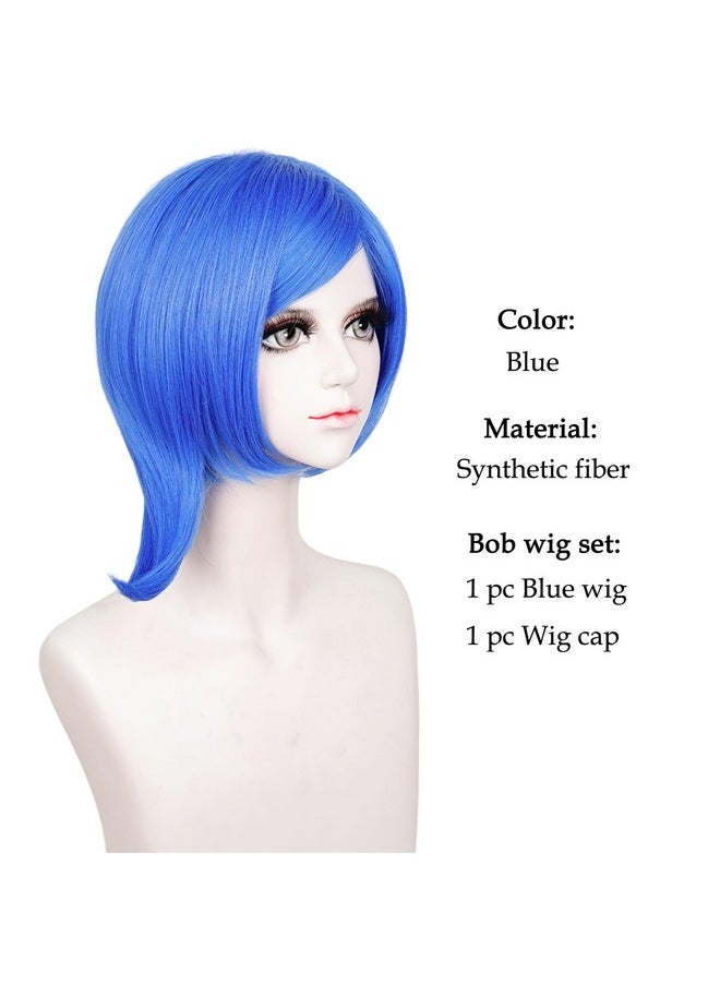 Probeauty Probeauty Short Straight Blue Bob Cosplay Wig for Women Anime Costume Wig for Halloween Party with Wig Cap  - Image 3