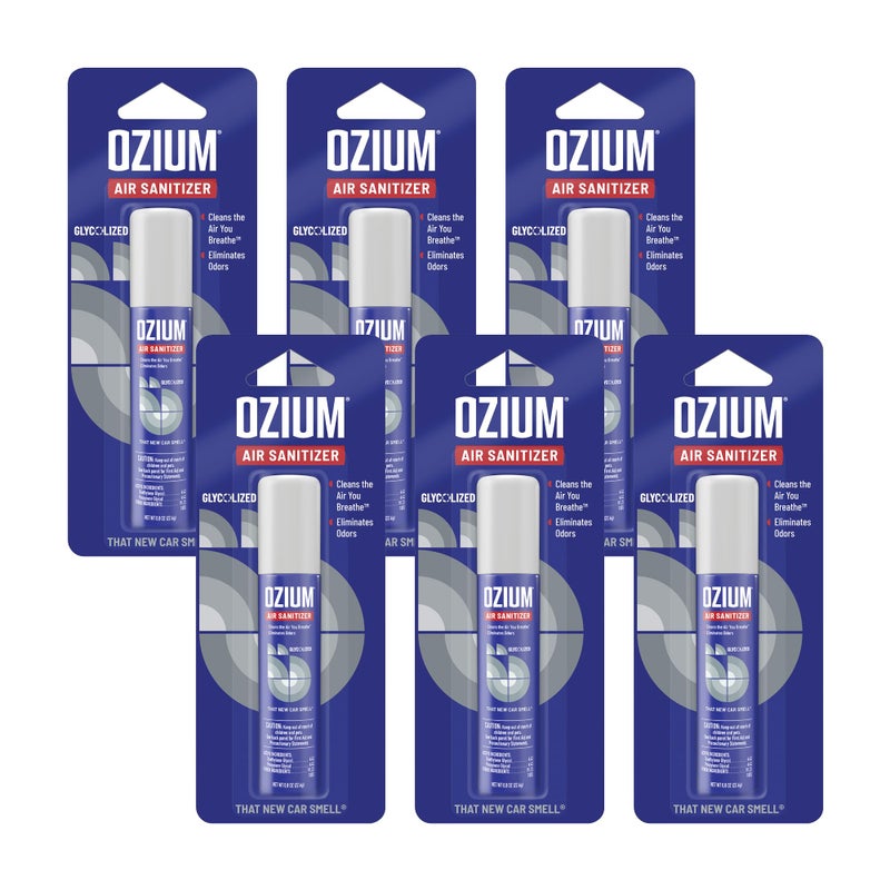 Ozium 0.8 oz. Air Sanitizer & Odor Eliminator for Homes, Cars, Offices and More, New Car Scent, Pack of 6 - Image 1