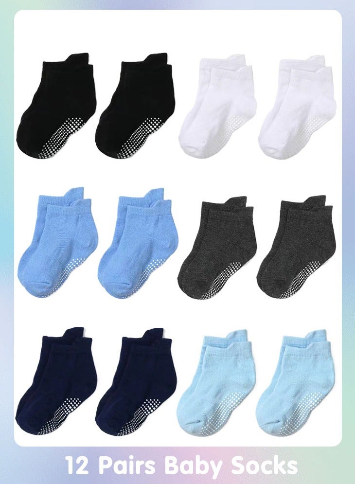 Sharpdo Baby Socks 12-Pairs, Non-Slip Ankle Socks for Boys & Girls, Breathable & Soft - Image 1