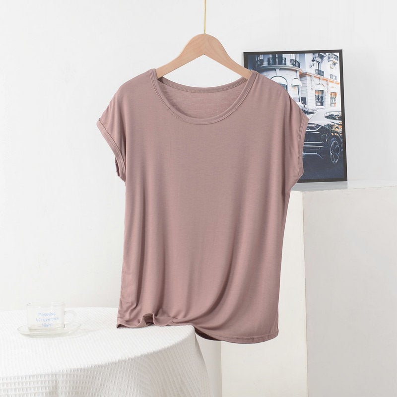 Modal T-Shirt Women'S Summer Loose Plus Size Mother'S Crewneck Short-Sleeved Top Solid Color Simple Outer Wear Base Shirt - Image 4