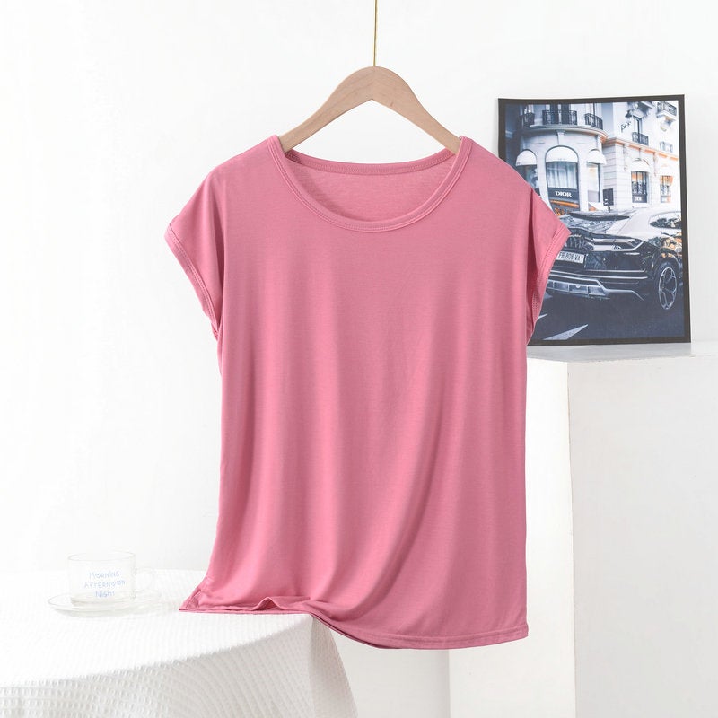 Modal T-Shirt Women'S Summer Loose Plus Size Mother'S Crewneck Short-Sleeved Top Solid Color Simple Outer Wear Base Shirt - Image 1