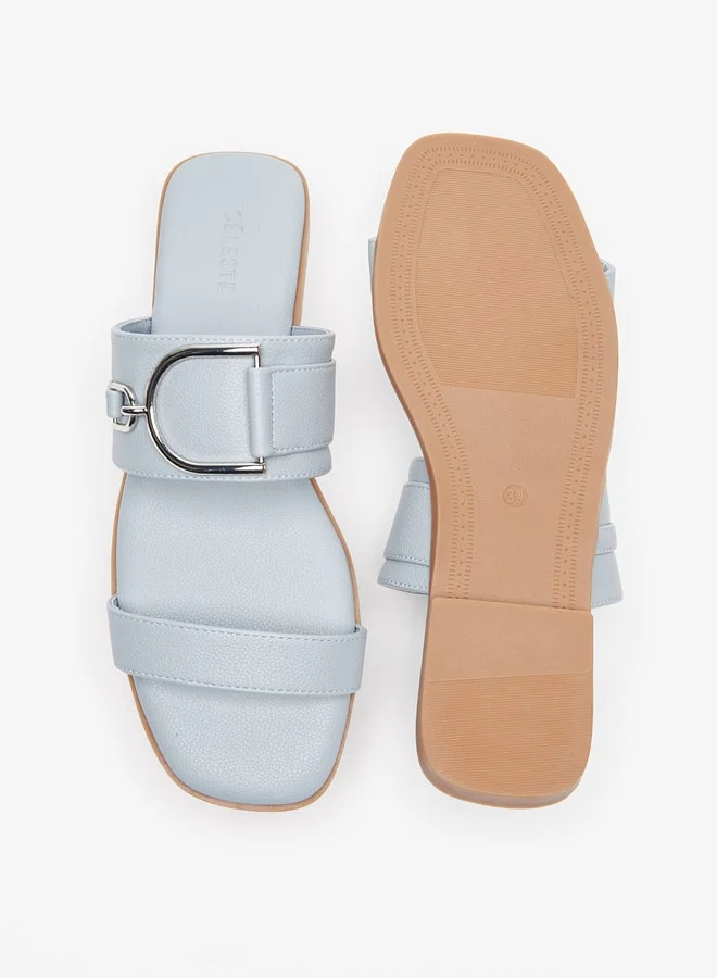 سيليست Women's Metal Accent Slip-On Flat Sandals
