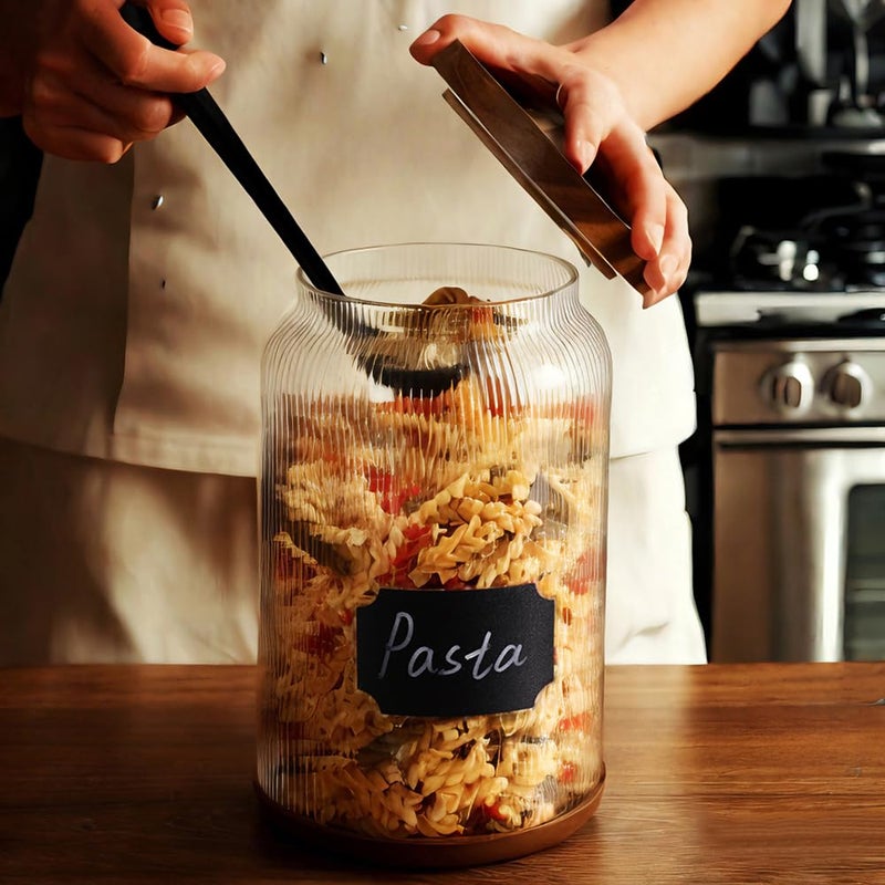 SAIOOL 2-Pack Striped Borosilicate Glass Airtight Canisters - Big mouth Large Capacity, Acacia Wood Lid, Food Storage Jars for Flour, Pasta, Pantry Organization (3/4 Gallon ï¼ˆ2 Striped packï¼‰) - Image 5