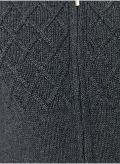 trendyol Anthracite Regular Fit Half Fisherman Zipper Closure Textured Knitwear Cardigan TMNAW22HI0146  - Image 5