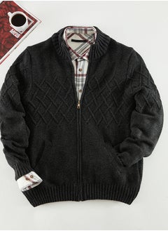 trendyol Anthracite Regular Fit Half Fisherman Zipper Closure Textured Knitwear Cardigan TMNAW22HI0146  - Image 1