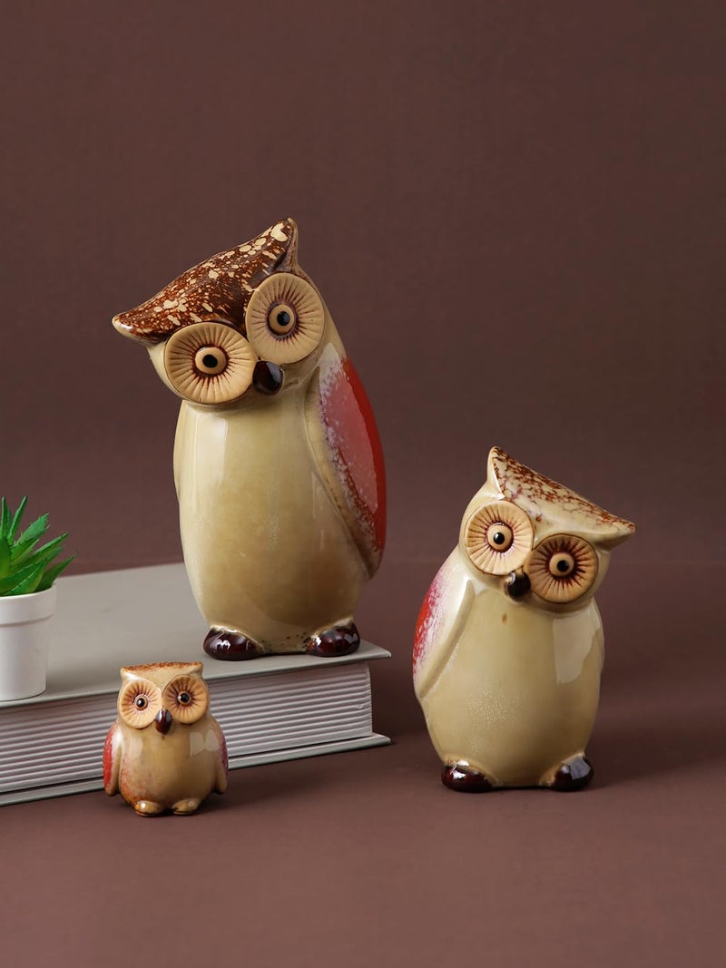 TAYHAA Decorative Items for Home Elegant Look Owl Shape Ceramic Showpiece Decoration Items for Home Garden Living Room Home Dcor Set of 3 - Image 1