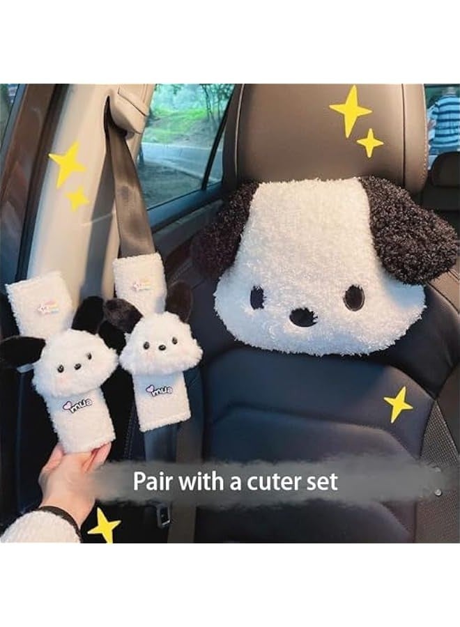 Roffatide Anime Pochacco White Black Dog Car Neck Pillow 2 Pcs Plush Auto Head Neck Rest Cushion for Chairs, Driving Seats Recliners  - Image 2