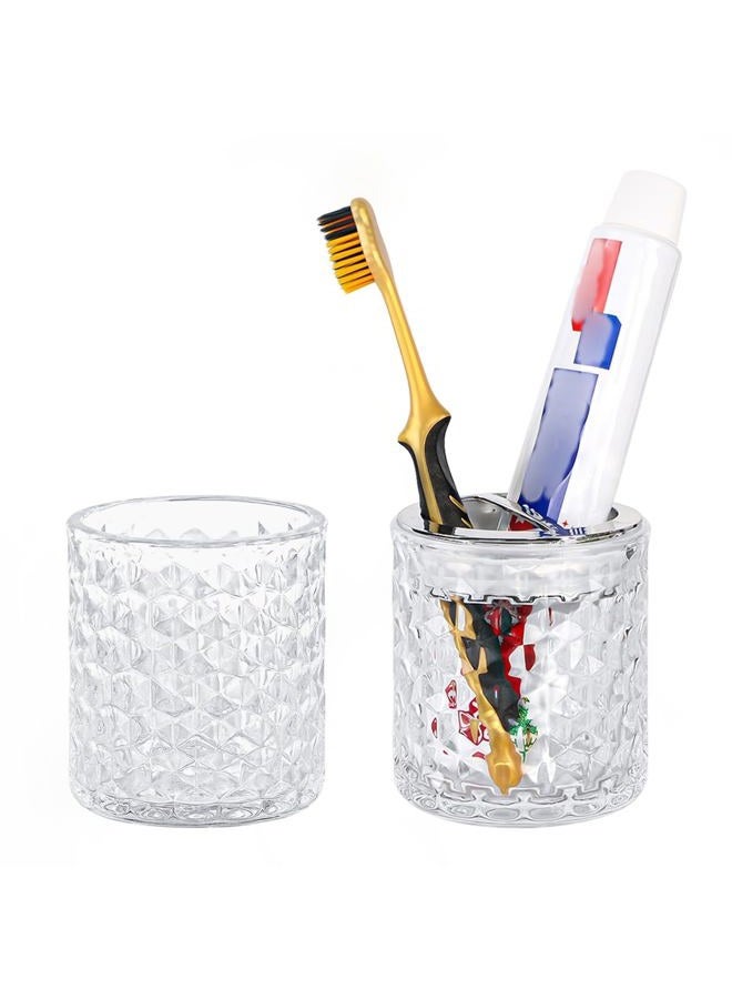 Fvstar 2pcs Toothbrush Holders for Bathrooms,Glass Toothbrush Holder and Bathroom Tumbler Set,Toothbrush and Toothpaste Holder with Divider,Bathroom Toothbrush Cup Holder (Clear and Silver) - Image 1