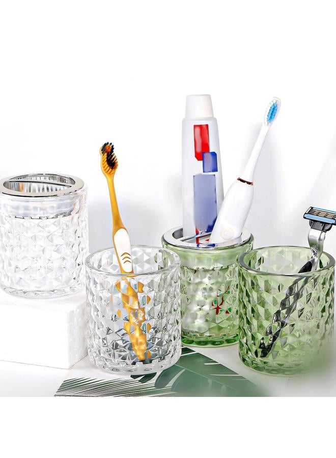 Fvstar 2pcs Toothbrush Holders for Bathrooms,Glass Toothbrush Holder and Bathroom Tumbler Set,Toothbrush and Toothpaste Holder with Divider,Bathroom Toothbrush Cup Holder (Clear and Silver) - Image 4