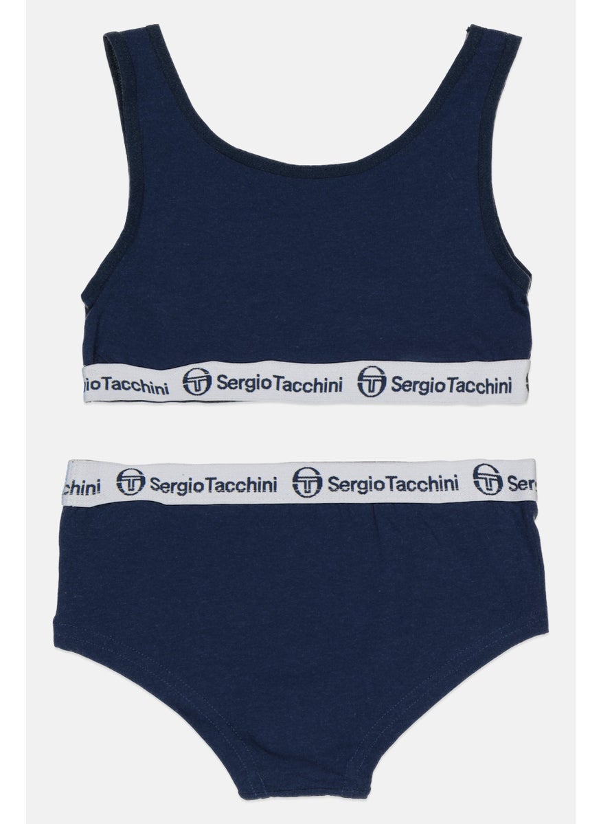 Sergio Tacchini Kids Girl 2 Pieces Non Padded Brand Logo Top And Bottom Set, Navy  - Image 2