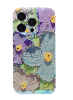 Houmt iPhone 14 Pro Cover 6.1 inch with Fashion Luxury Glossy Rhinestones Beautiful Oil Painting Flowers Pattern Design Soft Phone Case Silicone Shockproof Casing Protection Back Cover  - Image 1