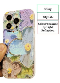Houmt iPhone 14 Pro Cover 6.1 inch with Fashion Luxury Glossy Rhinestones Beautiful Oil Painting Flowers Pattern Design Soft Phone Case Silicone Shockproof Casing Protection Back Cover  - Image 2