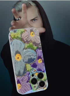 Houmt iPhone 14 Pro Cover 6.1 inch with Fashion Luxury Glossy Rhinestones Beautiful Oil Painting Flowers Pattern Design Soft Phone Case Silicone Shockproof Casing Protection Back Cover  - Image 3