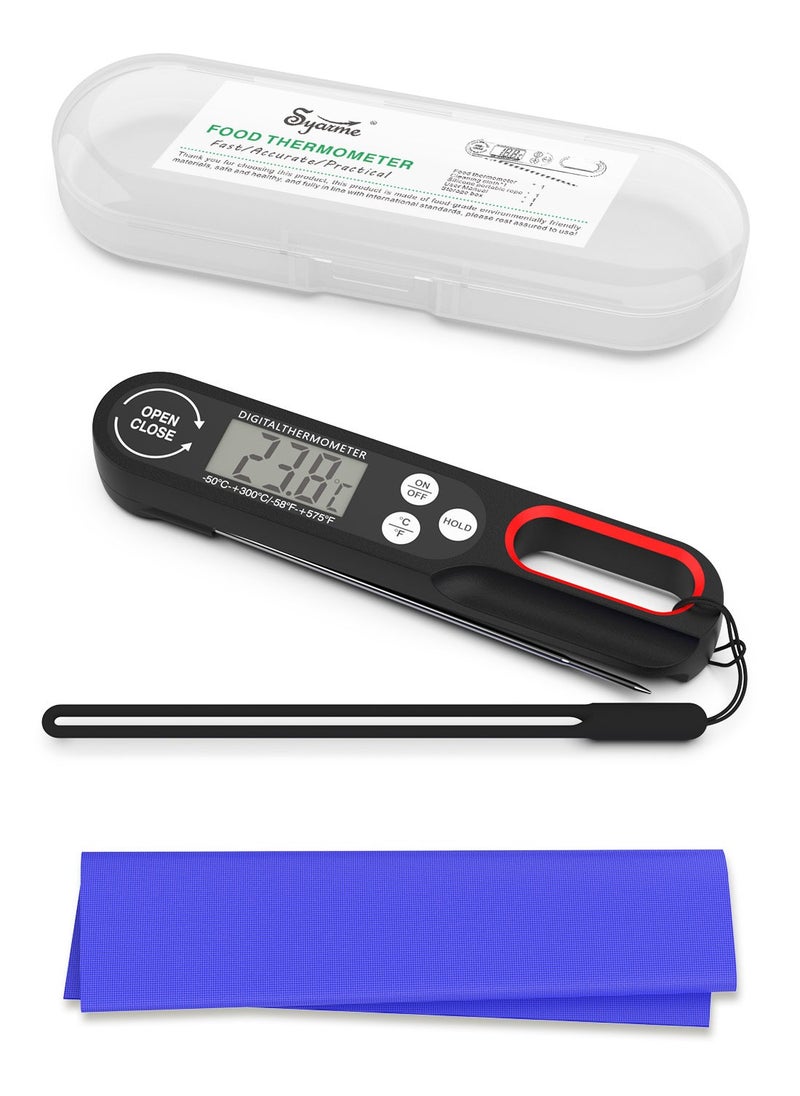 Syarme Instant Read Food Thermometer, Waterproof Meat Digital Thermometer, for Kitchen Baking Outdoor BBQ Grill Deep Fry, Liquids Etc, Including Suitcase and Anti-Drop Hand Strap  - Image 1
