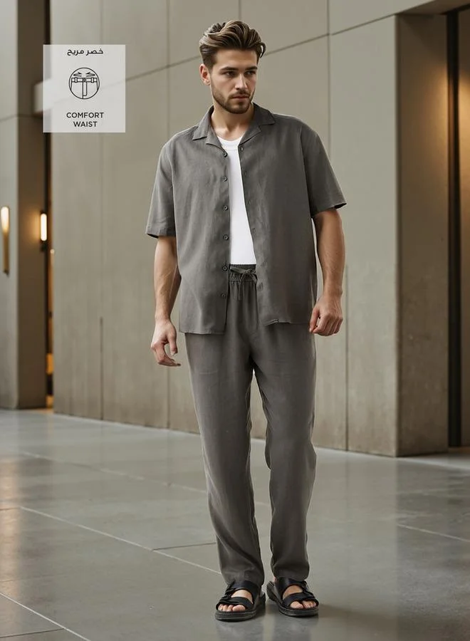 سبلاش فيڤ بنطلون كتان بقصة مريحة برباط وجيوب