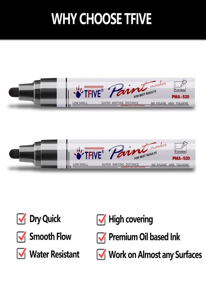 TFIVE Black Permanent Paint Marker Pens - 2 Count Oil Based Marker Pen, Medium Tip, Waterproof & Quick Dry, for Office, Art projects, Rock Painting, Ceramic, Glass, Wood, Plastic, Metal, Canvas - Image 2