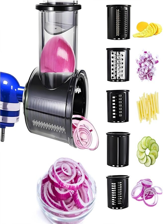 yunanwa Stainless Steel Slicer Shredder Attachment for Kitchen Aid Stand Mixer with Detachable 5 Blades for Cheese Grater, Vegetable Shredder, Salad Maker, Food Slicers Chopper Powder Grinding - Image 1
