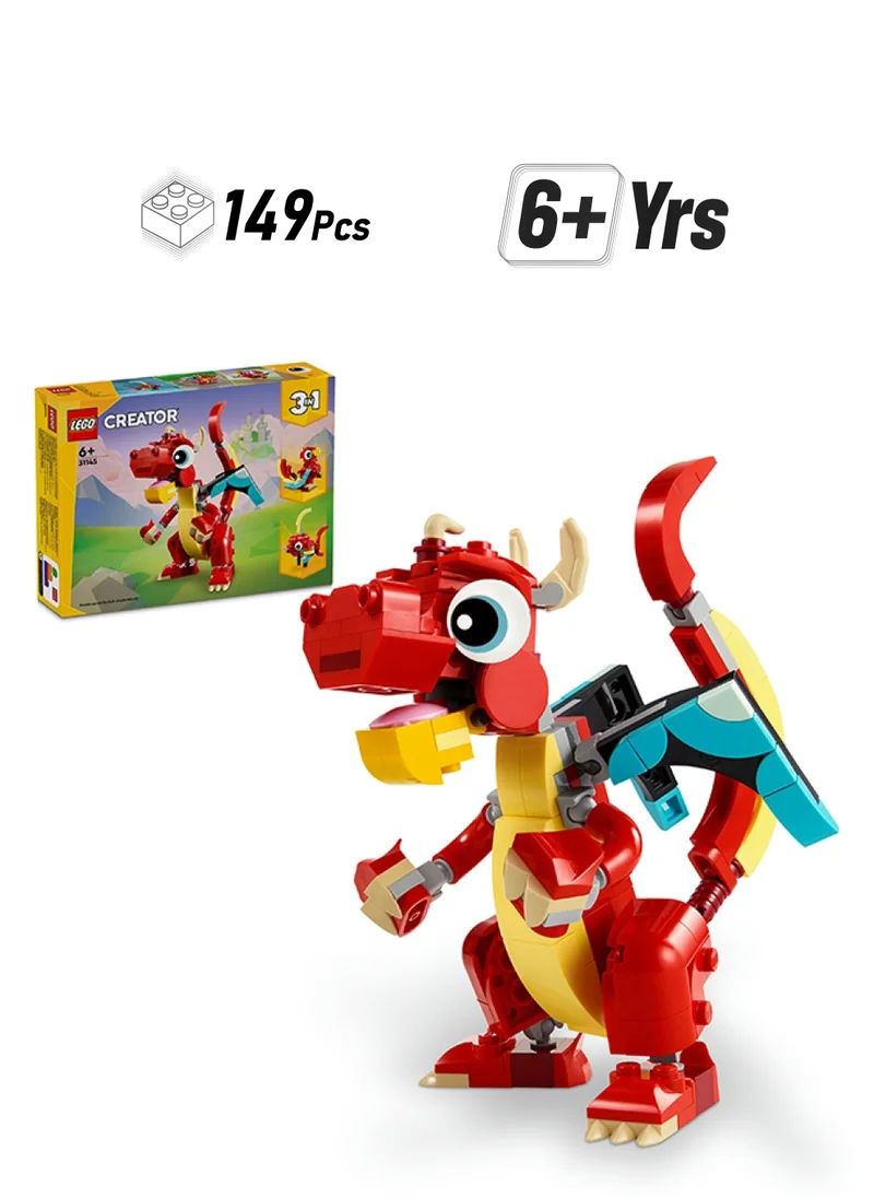 ليغو Creator Red Dragon 3in1 Animal Toy Set 31145 (149) Pieces