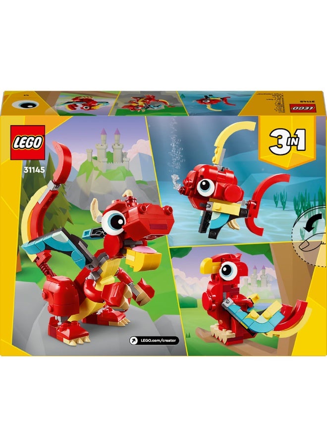 LEGO Creator 3in1 Red Dragon Toy with Animal Figures 31145 (Age 6+, 149 Pieces) - Image 4