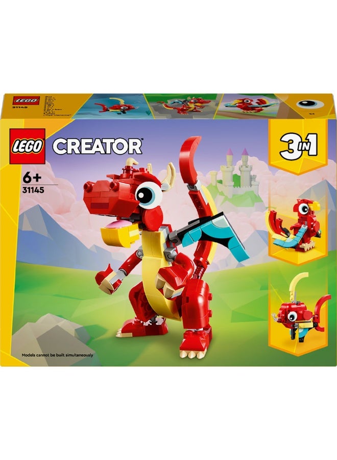 LEGO Creator 3in1 Red Dragon Toy with Animal Figures 31145 (Age 6+, 149 Pieces) - Image 2