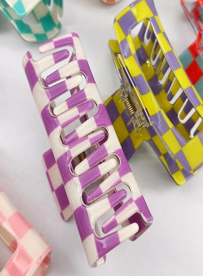 SINIDE Checkered Hair Claw Clips, Rectangle Bright Multicolored Square Checker Barrettes for Women Ladies Medium Non Slip Jaw Clip Acrylic Claw Clamps Accessories for Thin Thick Hair (4 Pack) - Image 4