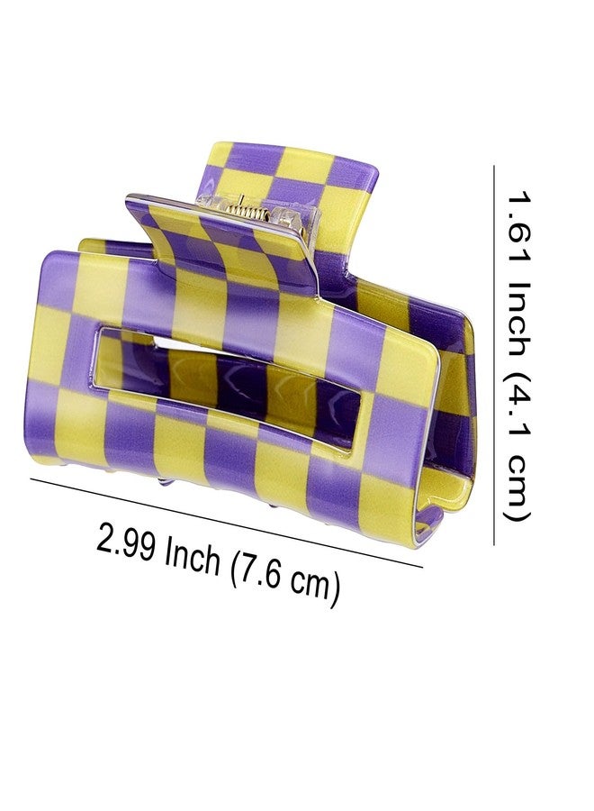 SINIDE Checkered Hair Claw Clips, Rectangle Bright Multicolored Square Checker Barrettes for Women Ladies Medium Non Slip Jaw Clip Acrylic Claw Clamps Accessories for Thin Thick Hair (4 Pack) - Image 2